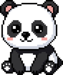 Fototapeta premium Cute pixel art panda sitting isolated white background character graphic