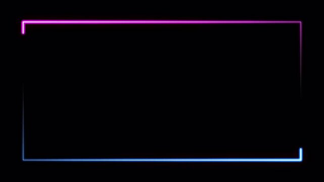 Neon frame border with alpha channel. Glowing gradient rectangular outline for transparent background overlay
