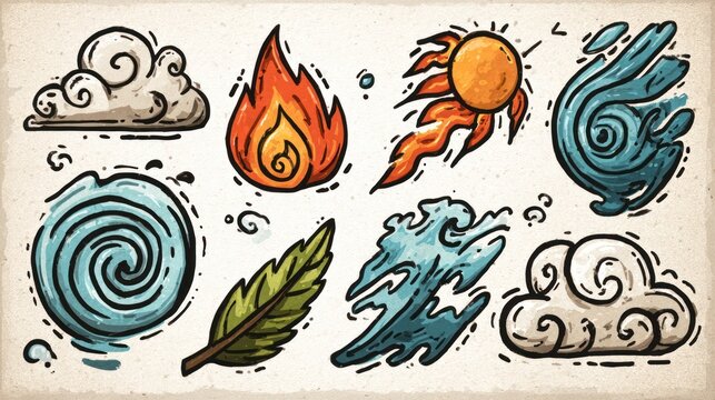 Hand-drawn elemental symbols