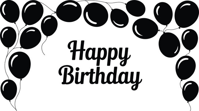 Black balloon arch frames the elegant happy birthday text beautifully.