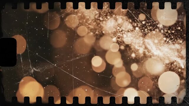 A retro film overlay effect coats the frame with scratch dust, light leaks, and noisy distressed grain texture.