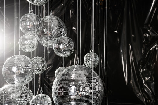Disco mirrorball installation background creating nightlife atmosphere