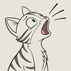 Cartoon tabby cat with mouth open screaming © Marjan