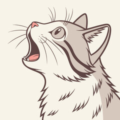 Gray and white cat looking up with open mouth feline animal © Marjan