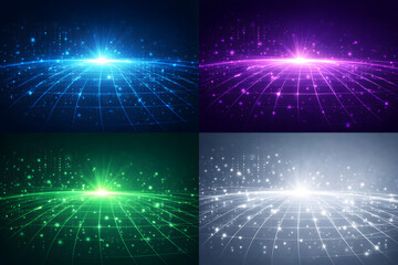 Fototapeta premium Digital Data Horizon: A series of vibrant abstract graphics showcasing a futuristic digital landscape, where lines of data intersect in a dynamic display of technological innovation and connectivity.