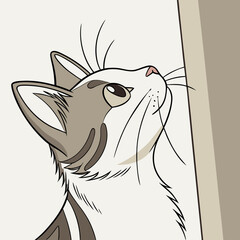 Cartoon cat looking up with whiskers and pink nose feline animal © Marjan