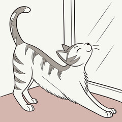 Cat stretching and smelling at window with eyes closed © Marjan