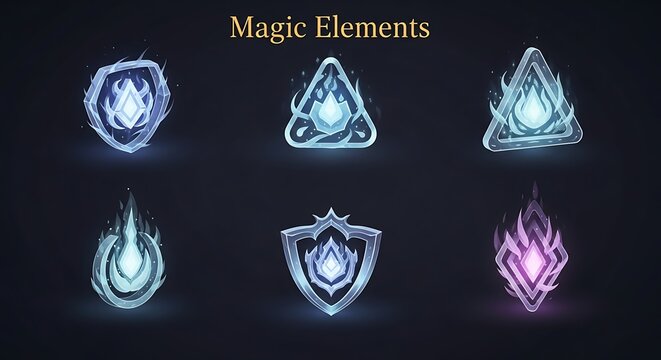 Glowing fantasy magic game icons