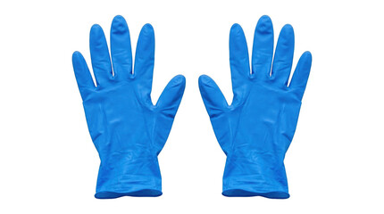 Fototapeta premium Two blue gloves laid flat on white background