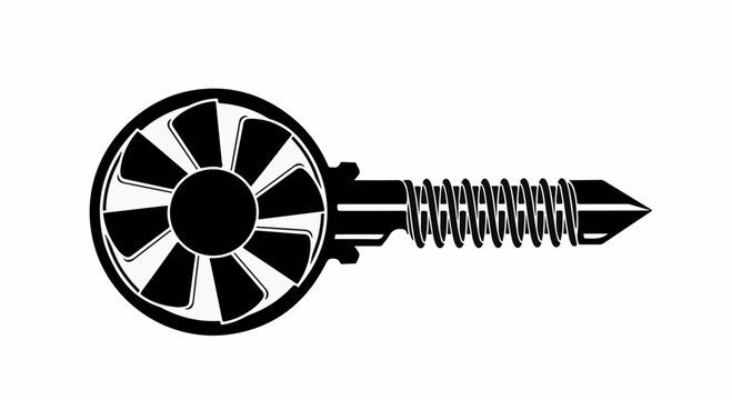Abstract illustration of a fan with a screw, symbolizing innovation and mechanical design.