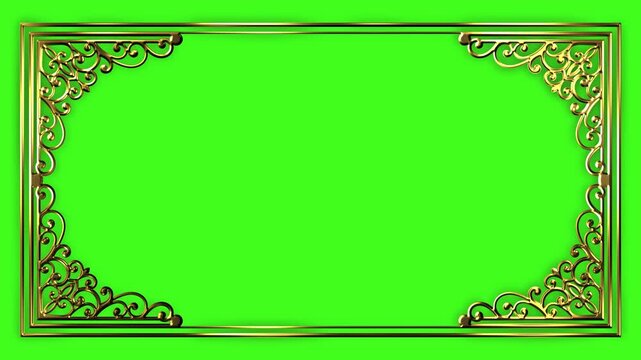 vintage frame with border floral ornament green screen background