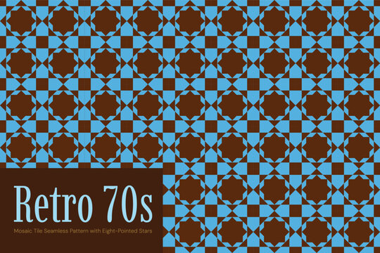 Retro 70s Geometric Seamless Pattern with Eight-Pointed Stars