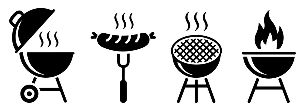 bbq grill sausage barbecue icon set