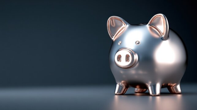 Polished metal piggy bank against a dark background representing savings, finance, and modern investment approaches