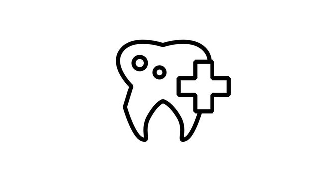 Dental Care and Cross Motion Icon. Animated human tooth icon with a medical cross focusing on professional dentistry and oral healthcare.