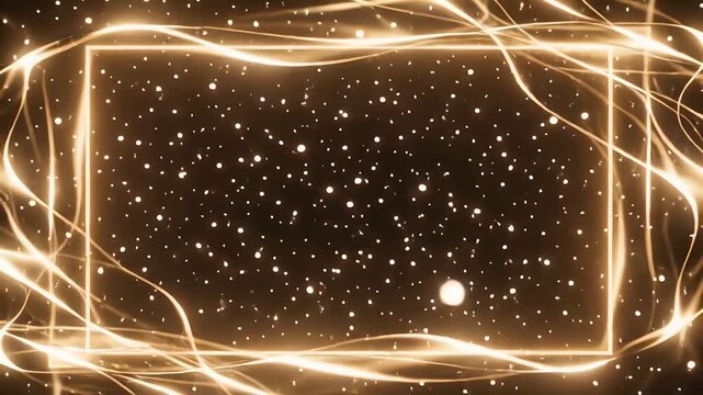 Gold Square Frame with Sparkle Particles Background