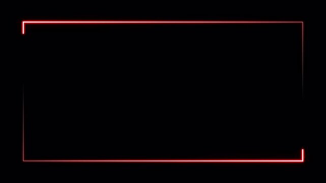 Neon frame border animation. Red glowing rectangular outline with modern light effect on transparent background