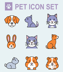 Obraz premium Collection of cute pet animal icons.