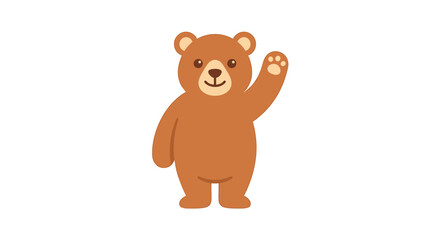Fototapeta premium Cute cartoon brown bear waving hello, friendly character, isolated on white background