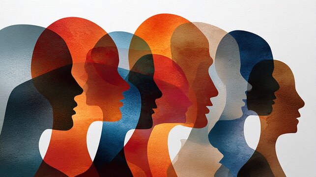 Abstract social psychology illustration multiple overlapping
