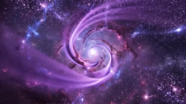Stunning Deep Space Nebula Featuring Swirling Purple Light Patterns and Glowing Stars in the Cosmos