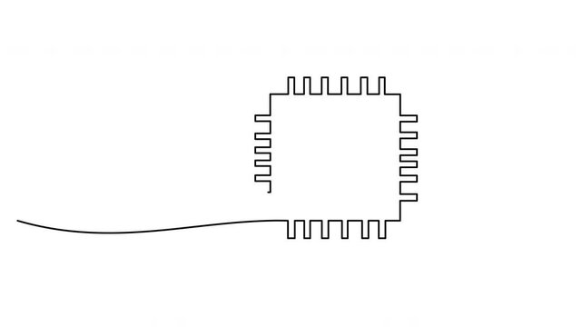 Electronic chi. CPU, central processing unit, device, motherboard, printed circuit board, computer. Technology concept. One line drawing animation. Motion design. Animated technology logo. Video 4K
