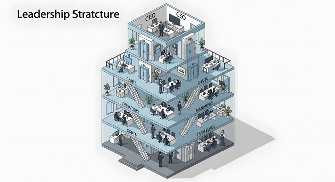 Layered Office Building Diagram Showcasing Leadership Structure