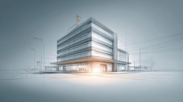 Architectural rendering of a modern building