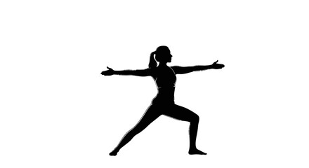 Obraz premium Silhouette of a woman practicing warrior II yoga pose against a white background