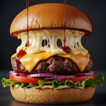 A hamburger with cheese and ketting