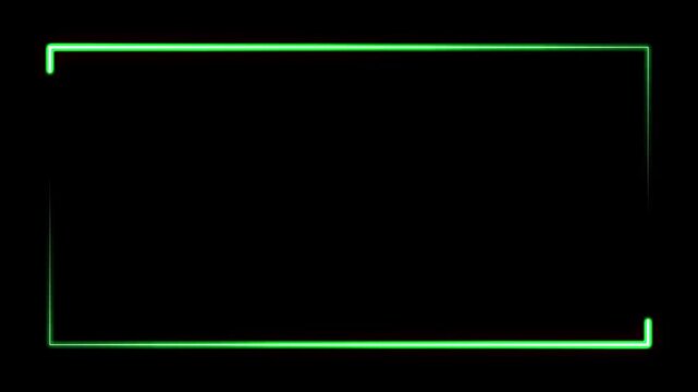 Neon frame border animation. Green glowing rectangular outline with modern light effect on dark background