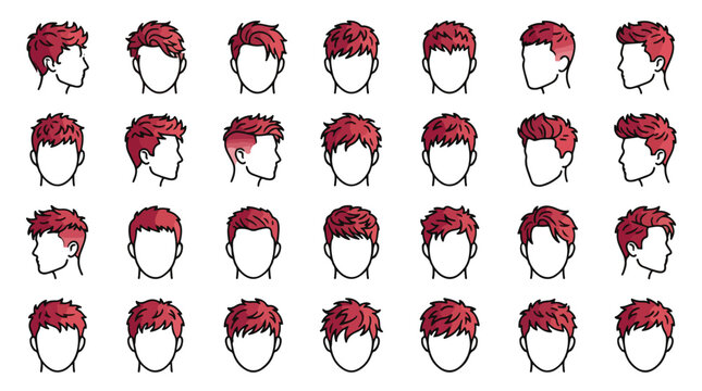 Men Hairstyle Icon Set in Linear Style. A collection of male hair linear icons, including haircut, barber, grooming, fashion, red, undercut, messy, fringe, quiff, avatar