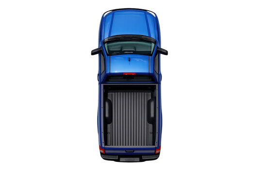 Blue pickup truck overhead view with transparent background