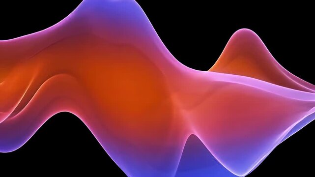Abstract flowing wave of colorful light smoke in orange and purple tones on black background for cinematic overlay or motion graphics background