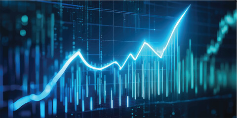 A professional financial business chart displays a successful stock market graph with a rising green line and pulse arrow indicating economic growth and data exchange © Hena Akter
