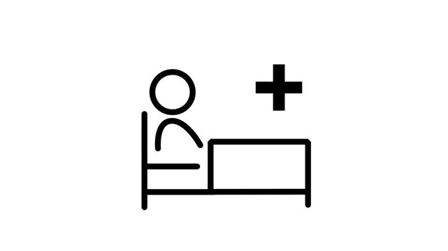 Hospital Bed and Patient Motion Icon. Icon animation of a patient resting in a hospital bed for medical treatment and recovery.