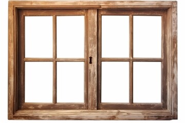 Fototapeta premium Old rustic wood window frame with transparent panes on a clean white background
