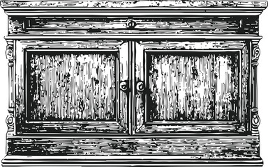Fototapeta premium Vintage wooden cabinet with two doors, ornate carved details, classic antique furniture design