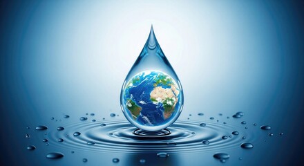 Fototapeta premium World ocean day a single water drop reflects earth highlighting ocean conservation sustainability