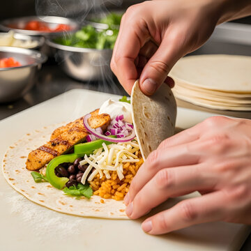 A person is putting a torl into a plate