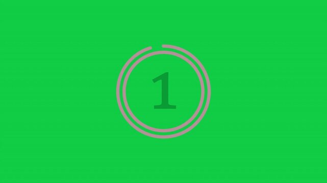 Animated countdown transition, clean motion graphic opener for video, presentation, broadcast, and digital projects, in green screen background 