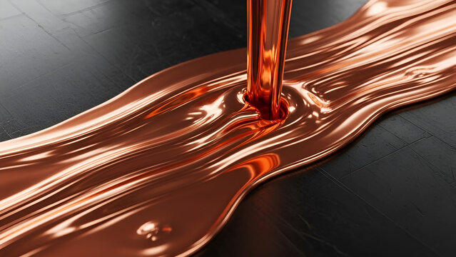 Molten copper flowing across a surface