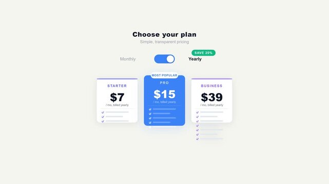 Modern Pricing Table Design with Three Subscription Plans UI