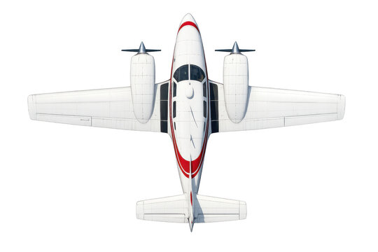 Private twin-engine propeller airplane isolated transparent background