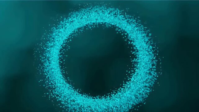 Abstract Blue Particle Ring Spinning on Black Background, Glowing Digital Circular Data Vortex for Technology and Futuristic Cyberspace Visuals