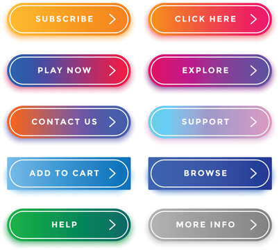 UI Kit Call to Action Buttons with Rounded Design and Neon Gradients