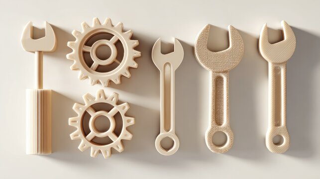 Beige mechanical parts on light background