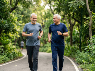 Obraz premium indian men running in park with energetic expression for fitness training and healthy lifestyle marketing use