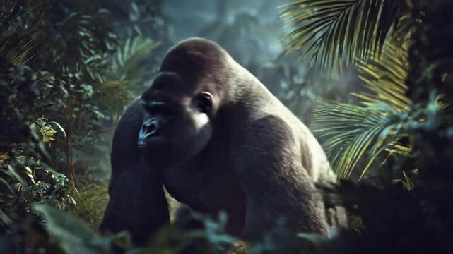 Mountain Gorilla in a Dense Tropical Rainforest