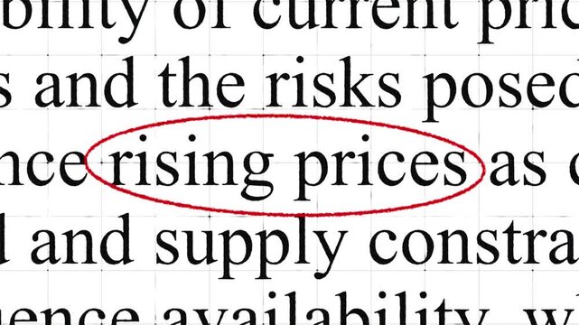 Rising prices highlight words with documentary style text animation for news and report
